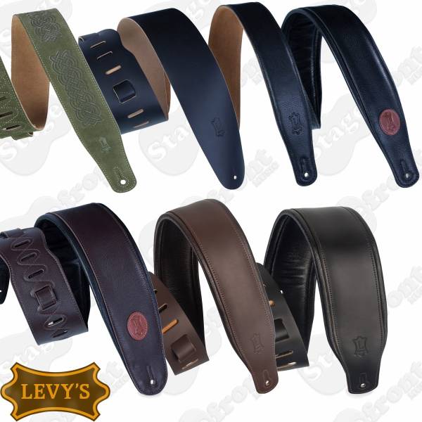 LEVY’S HIGH QUALITY LEATHER GUITAR STRAP IN VARIOUS COLOURS AND STYLES