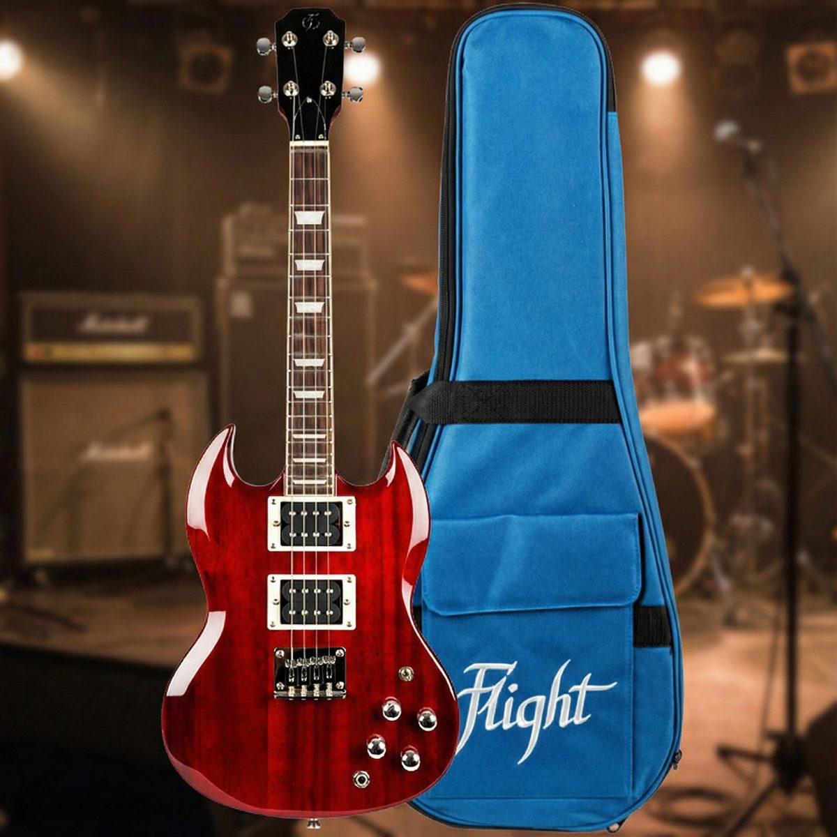 FLIGHT PIONEER UKULELE SOLID BODY CHERRY RED ELECTRIC UKE PIONEERTCR