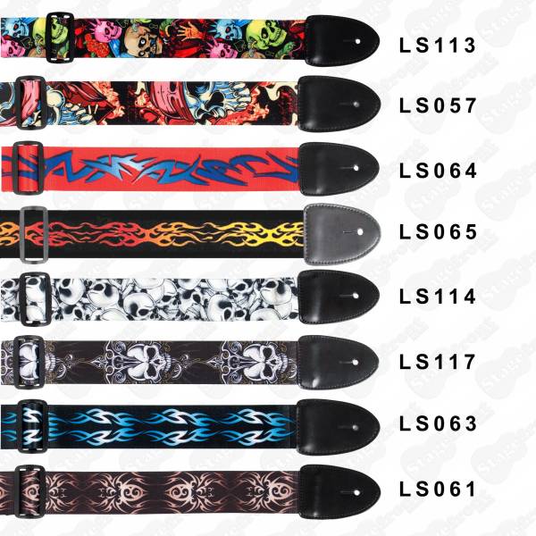 GUITAR STRAPS POLY COTTON MATERIAL GOTHIC SKULL TRIBAL FLAMES – VARIOUS DESIGNS