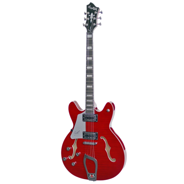 Hagstrom Hollow Body Super Viking electric guitar in red Wild Cherry finish, featuring a pickguard, f-holes, and dual humbuckers