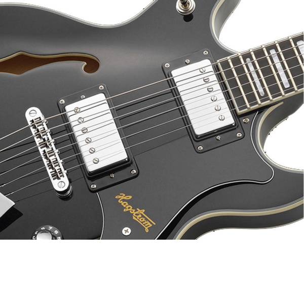 HAGSTROM ALVBLK ALVAR SEMI-HOLLOW BODY ELECTRIC GUITAR IN BLACK GLOSS