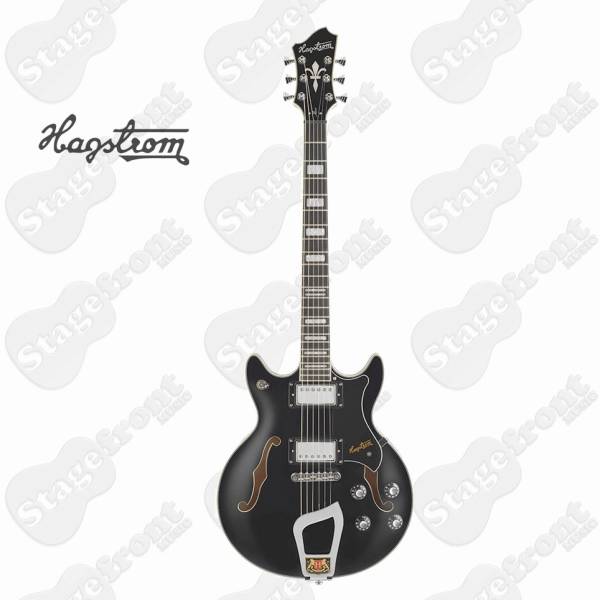HAGSTROM ALVBLK ALVAR SEMI-HOLLOW BODY ELECTRIC GUITAR IN BLACK GLOSS