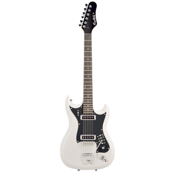Hagstrom H-II Retroscape electric guitar featuring a white finish, black pickguard, two single-coil pickups, and a tremolo tailpiece.