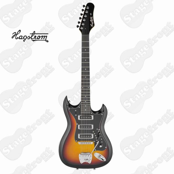 HAGSTROM HIII3SB H-III RETROSCAPE ELECTRIC GUITAR IN 3-TONE SUNBURST WITH CASE