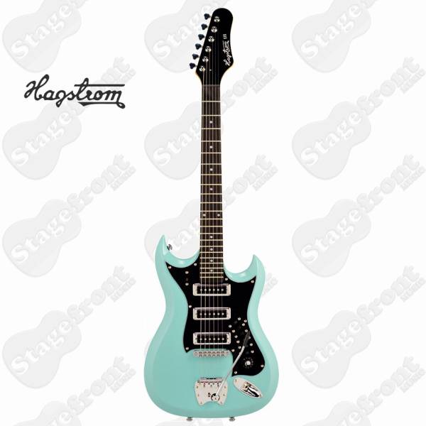 HAGSTROM HIIIABE H-III RETROSCAPE ELECTRIC GUITAR IN AGED SKY BLUE WITH CASE