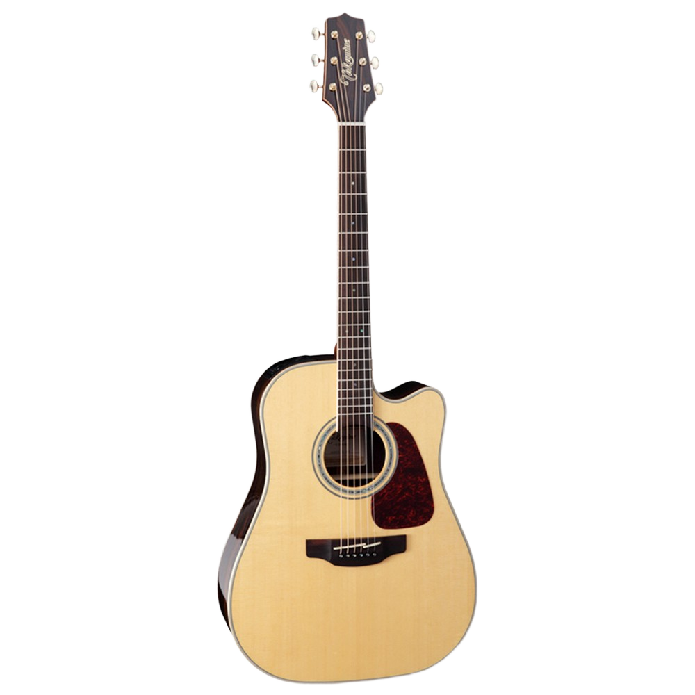 Front view of a Takamine GD90CEZCNAT dreadnought acoustic-electric guitar featuring a natural gloss finish and a lower cutaway.
