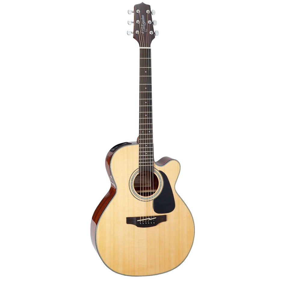 Front view of a Takamine GN30CENAT NEX acoustic-electric guitar featuring a natural gloss finish, solid top, and a lower bout cutaway.