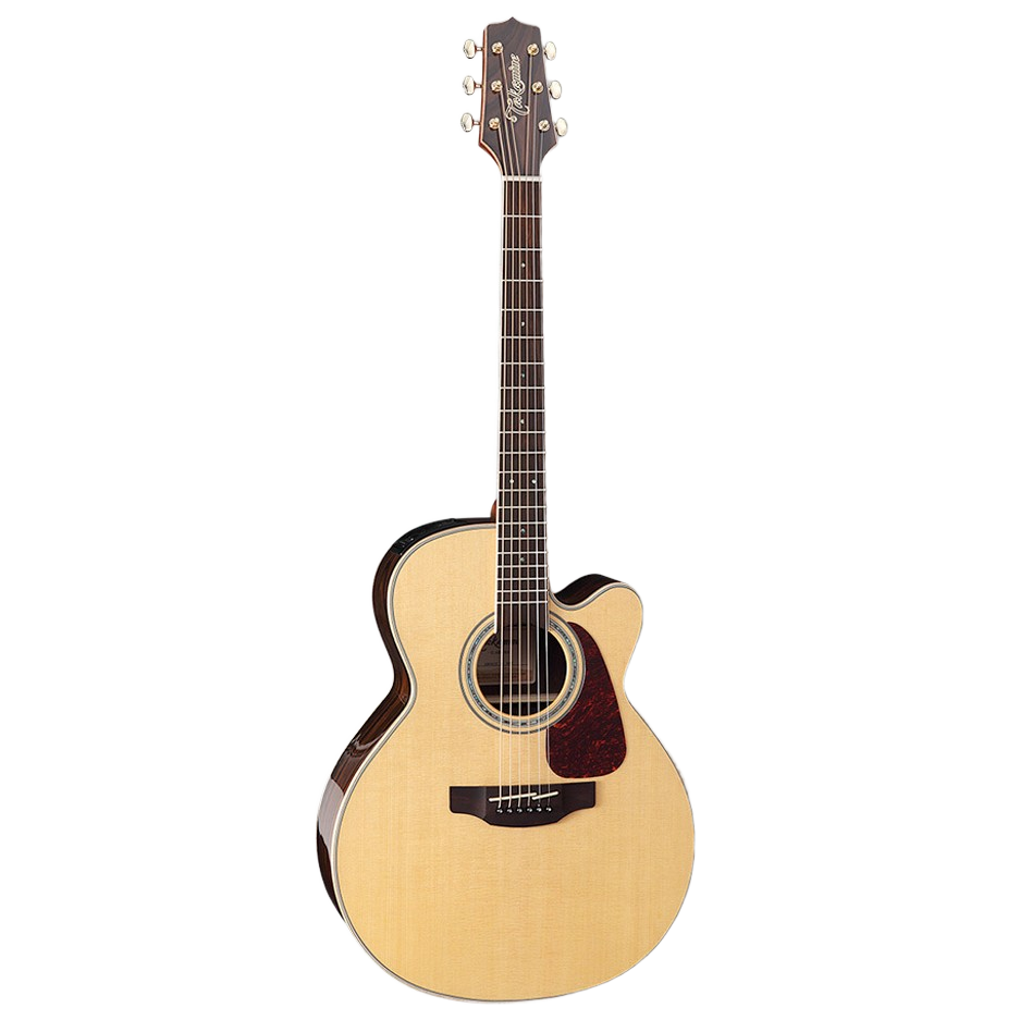 Full front view of a Takamine GN90CEZCNAT NEX acoustic-electric guitar featuring a natural gloss finish, premium woods, and a cutaway.