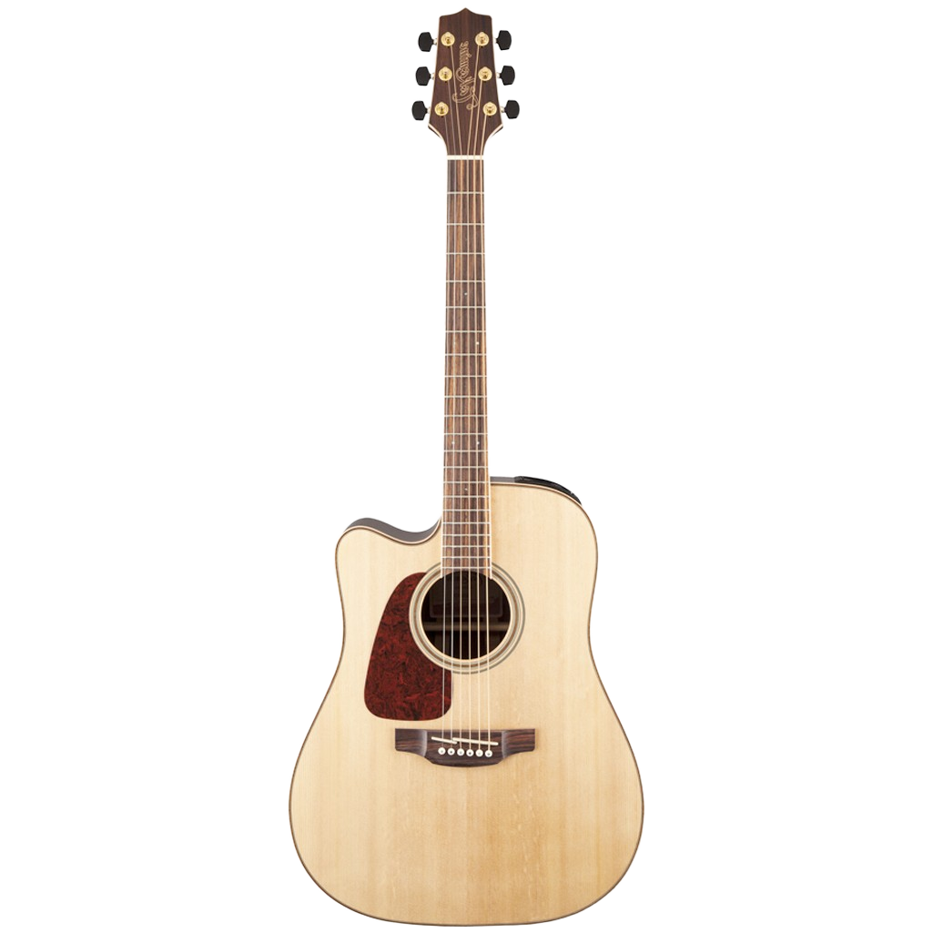 Front view of a left-handed Takamine GD93CENATLH dreadnought acoustic-electric guitar featuring a solid spruce top, natural finish, and cutaway.