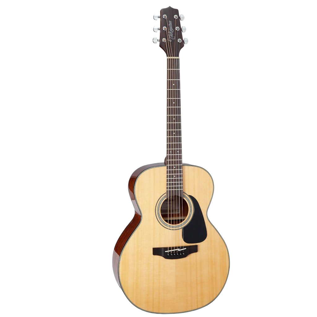 Front view of a Takamine GN30NAT G30 Series NEX acoustic guitar featuring a natural gloss finish and a solid light wood spruce top.