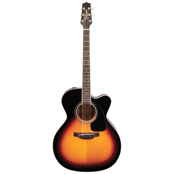 Front view of a Takamine P6JCBSB Pro Series 6 jumbo acoustic-electric guitar featuring a rich brown sunburst finish, solid spruce top, and cutaway.