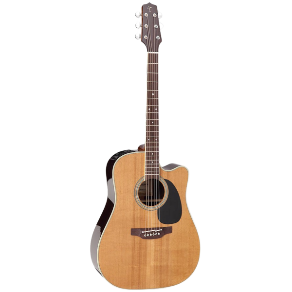 Full-length view of a Takamine EF360SCTT Thermal Top Series dreadnought acoustic-electric guitar featuring a vintage-tinted solid thermal spruce top.