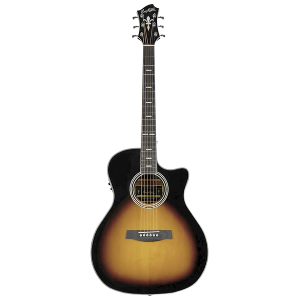 Hagstrom Siljan II Series Grand Auditorium acoustic electric guitar in sunburst finish, showing the front body, cutaway, and fretboard. Hagstrom Siljan II Series Grand Auditorium acoustic electric guitar in sunburst finish, showing the front body, cutaway, and fretboard.