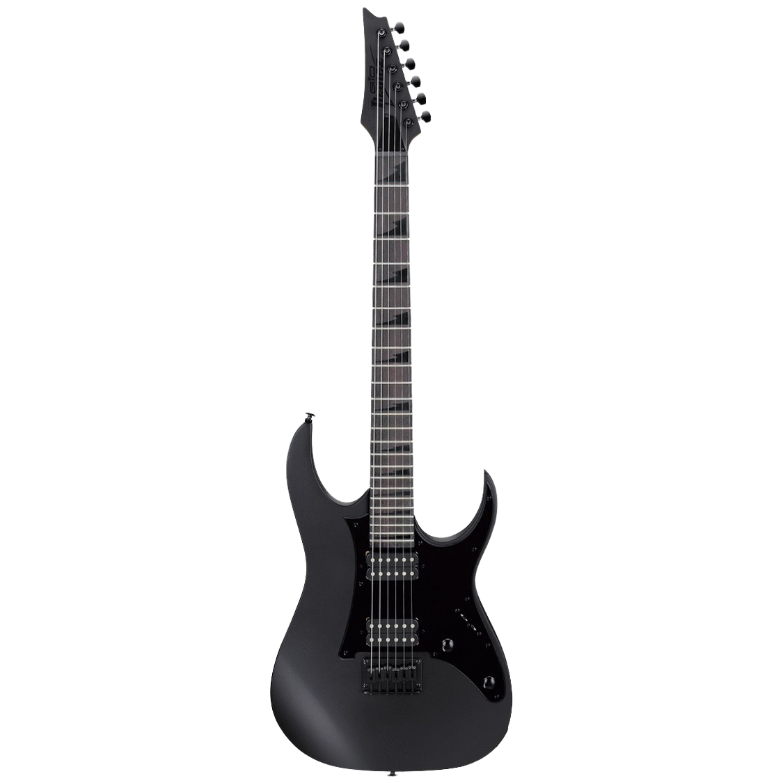 Ibanez RG Series RGR131EX BKF electric guitar body and neck showing dual humbuckers, hardtail bridge, and black flat finish.