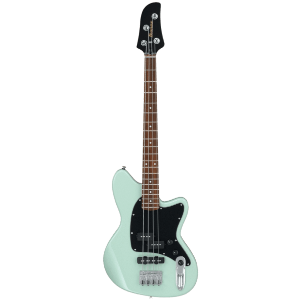 Ibanez TMB30 MGR short-scale bass guitar in Mint Green featuring a P/J pickup layout and a lightweight poplar body.