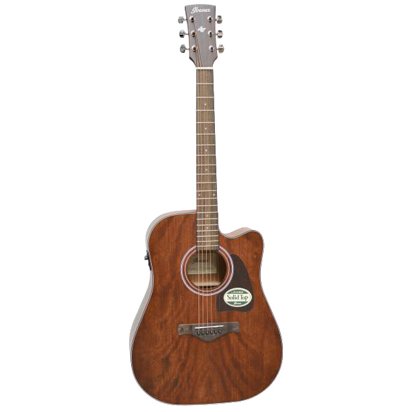 Ibanez AW54CE OPN acoustic-electric guitar featuring an all-mahogany open pore finish and a classic cutaway dreadnought shape.
