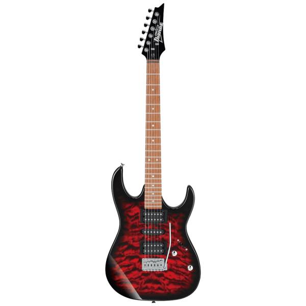 Ibanez RX70QA TRB electric guitar with a Transparent Red Burst quilted maple top and a contoured double-cutaway body.