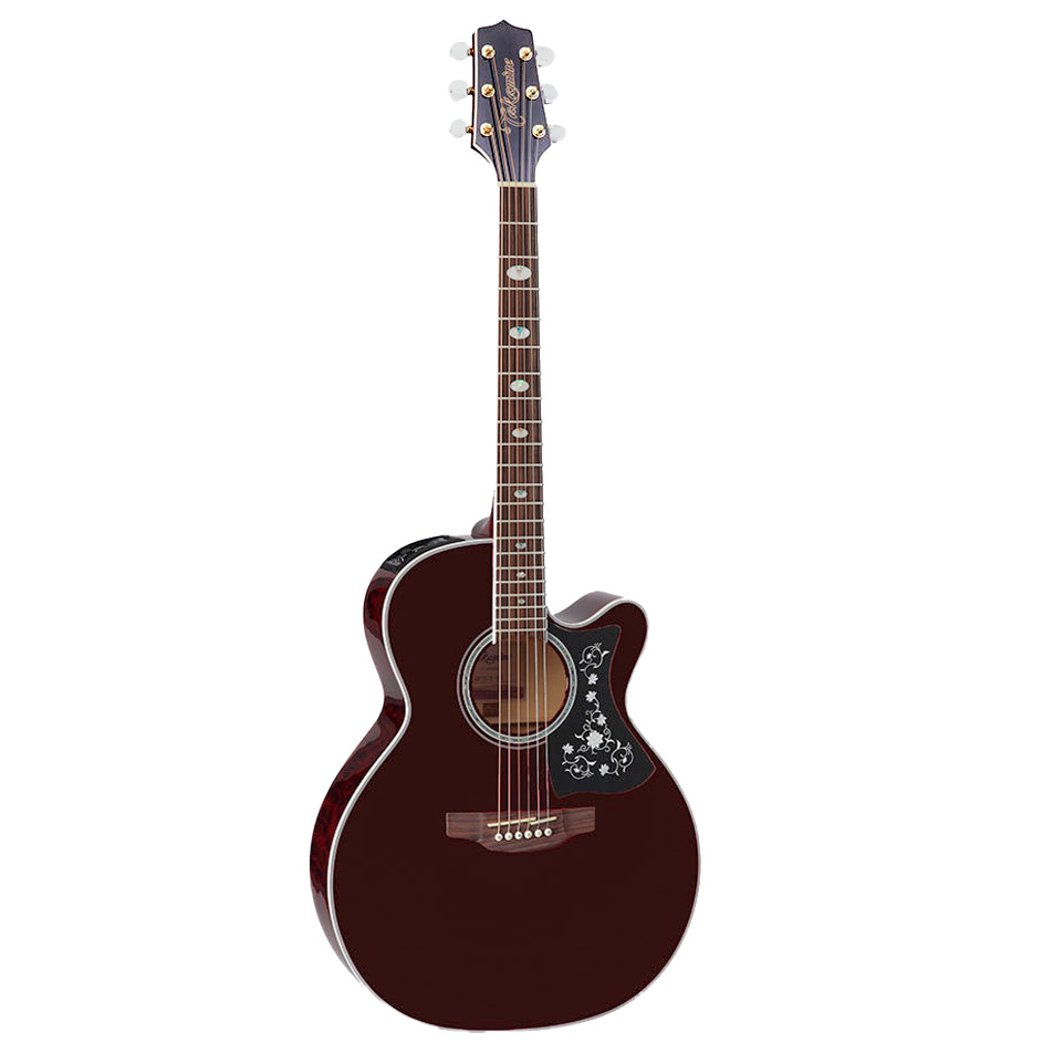 Front view of a Takamine GN75CEWR NEX acoustic-electric guitar featuring a striking wine red gloss finish, solid top, and cutaway.