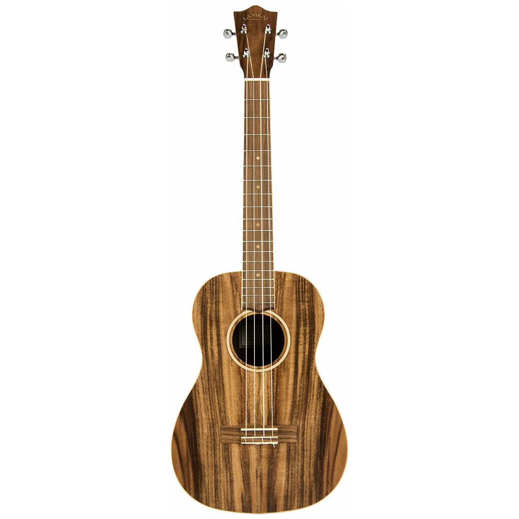 A Lanikai LACSTB Baritone Ukulele with a dark, natural acacia wood finish.