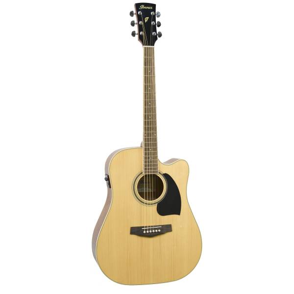 Ibanez PF15ECE NT acoustic-electric guitar with a natural spruce top finish and a classic dreadnought cutaway shape.