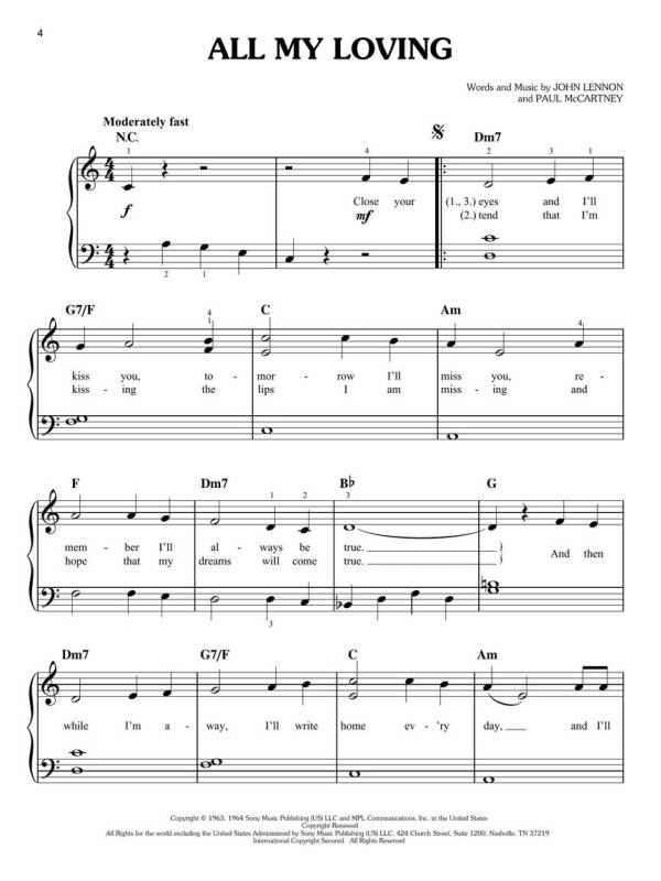 THE BEATLES SONGS IN EASY KEYS
