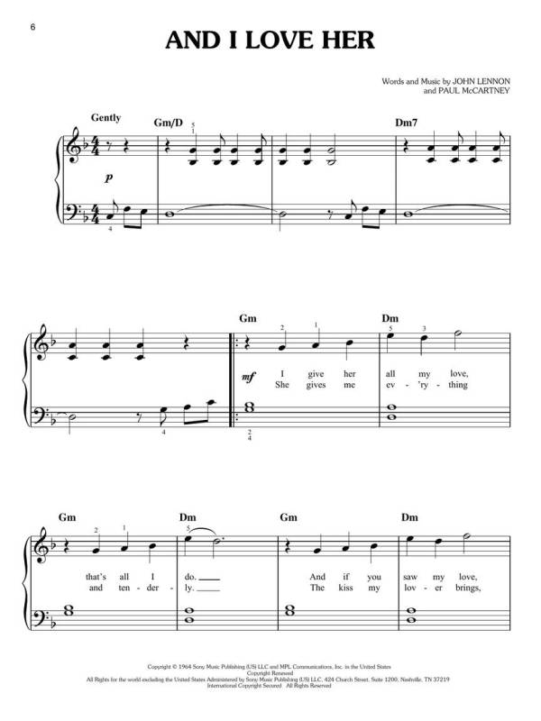 THE BEATLES SONGS IN EASY KEYS