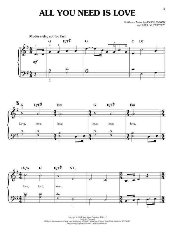 THE BEATLES SONGS IN EASY KEYS