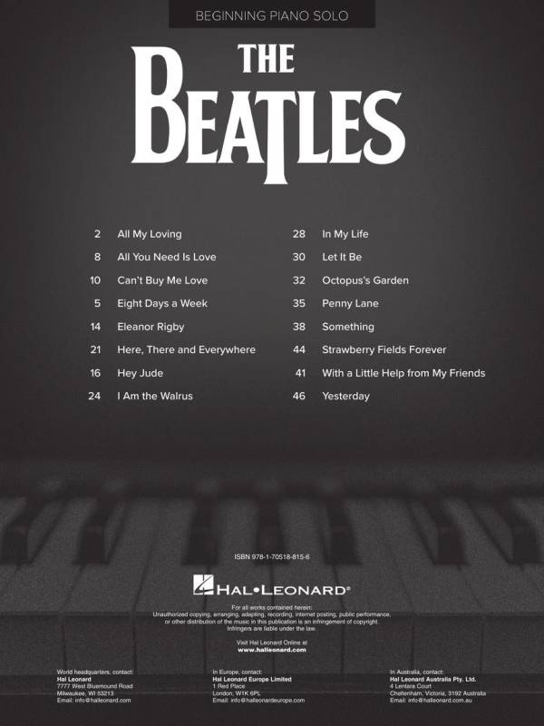 THE BEATLES BEGINNING PIANO SOLO 16 CLASSICS FOR BEGINNERS