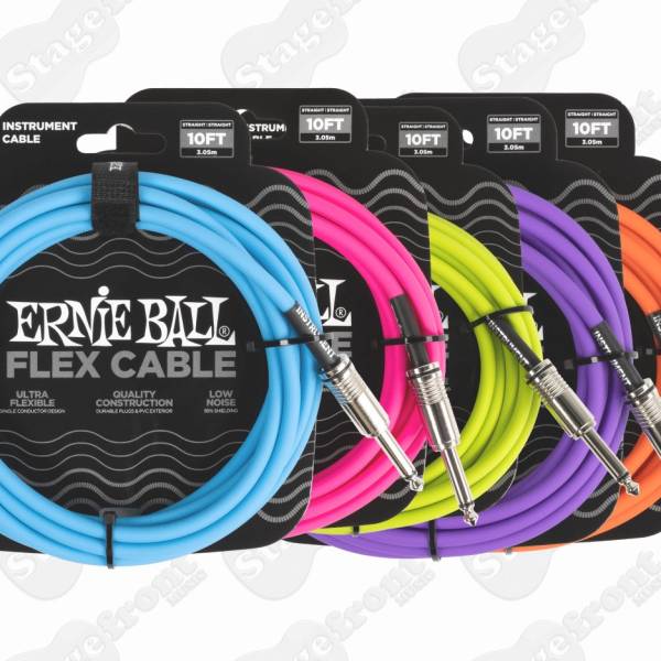 ERNIE BALL 10FT FLEX INSTRUMENT CABLES S/S - VARIOUS COLOURS