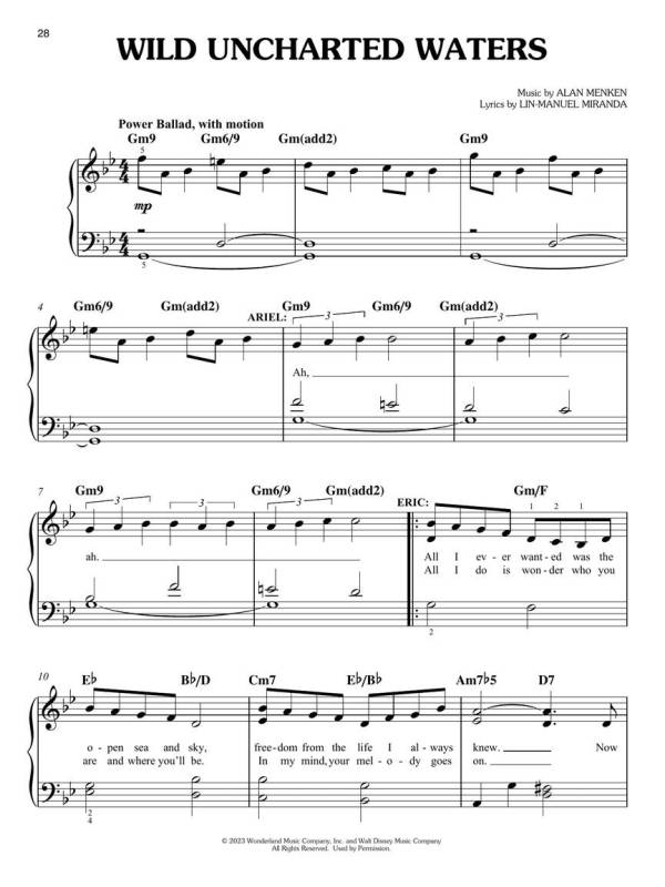 THE LITTLE MERMAID 2023 SHEET MUSIC FOR EASY PIANO