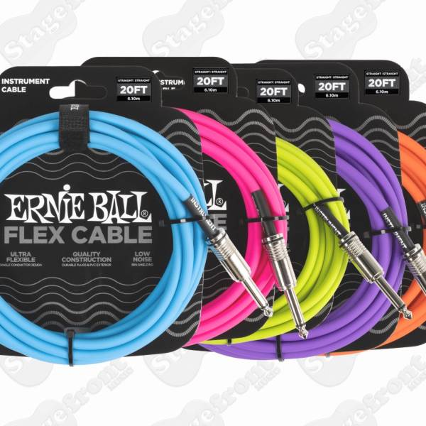 ERNIE BALL 20ft FLEX INSTRUMENT CABLES S/S - VARIOUS COLOURS