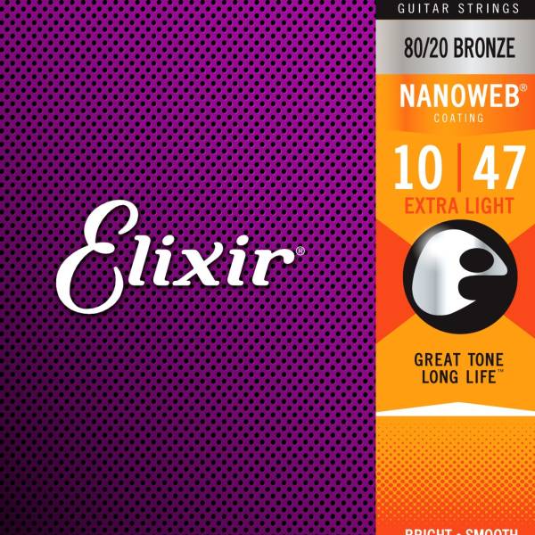 3 SETS OF ELIXIR ACOUSTIC NANOWEB 80/20 GUITAR STRINGS - SELECT GAUGE