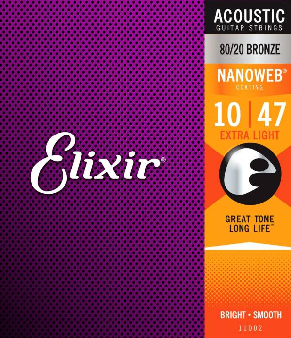 3 SETS OF ELIXIR ACOUSTIC NANOWEB 80/20 GUITAR STRINGS - SELECT GAUGE