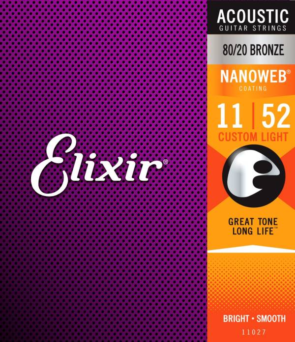 3 SETS OF ELIXIR ACOUSTIC NANOWEB 80/20 GUITAR STRINGS - SELECT GAUGE
