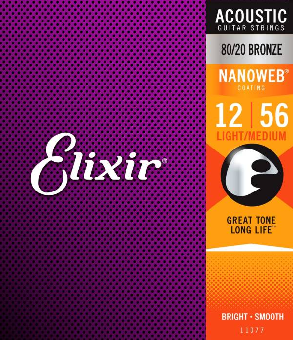 3 SETS OF ELIXIR ACOUSTIC NANOWEB 80/20 GUITAR STRINGS - SELECT GAUGE