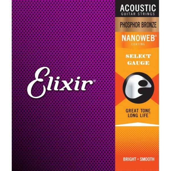 ELIXIR ACOUSTIC NANOWEB PHOSPHOR BRONZE GUITAR STRINGS - SELECT GAUGE