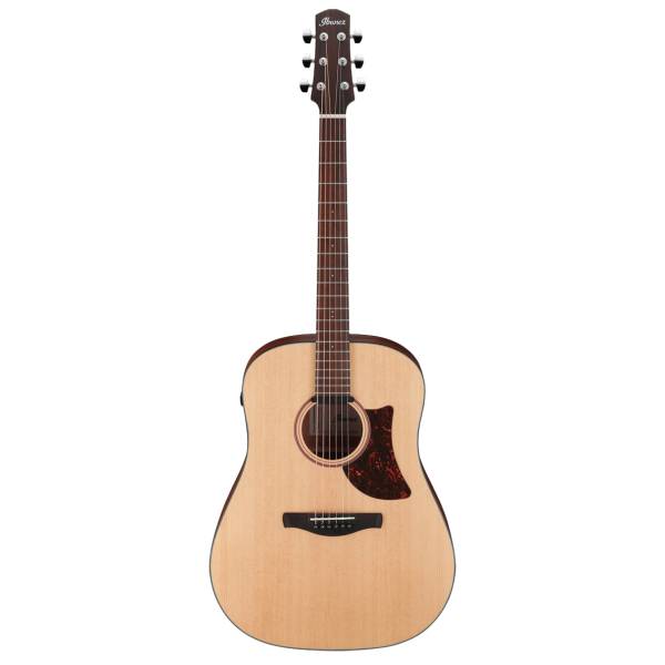 Ibanez AAD100E OPN grand dreadnought acoustic-electric guitar featuring a solid Sitka spruce top and onboard electronics control panel.
