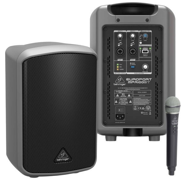 BEHRINGER EUROPORT MPA100BT COMPACT PA BLUETOOTH 100 WATT RECHARGEABLE PORTABLE SPEAKER SYSTEM