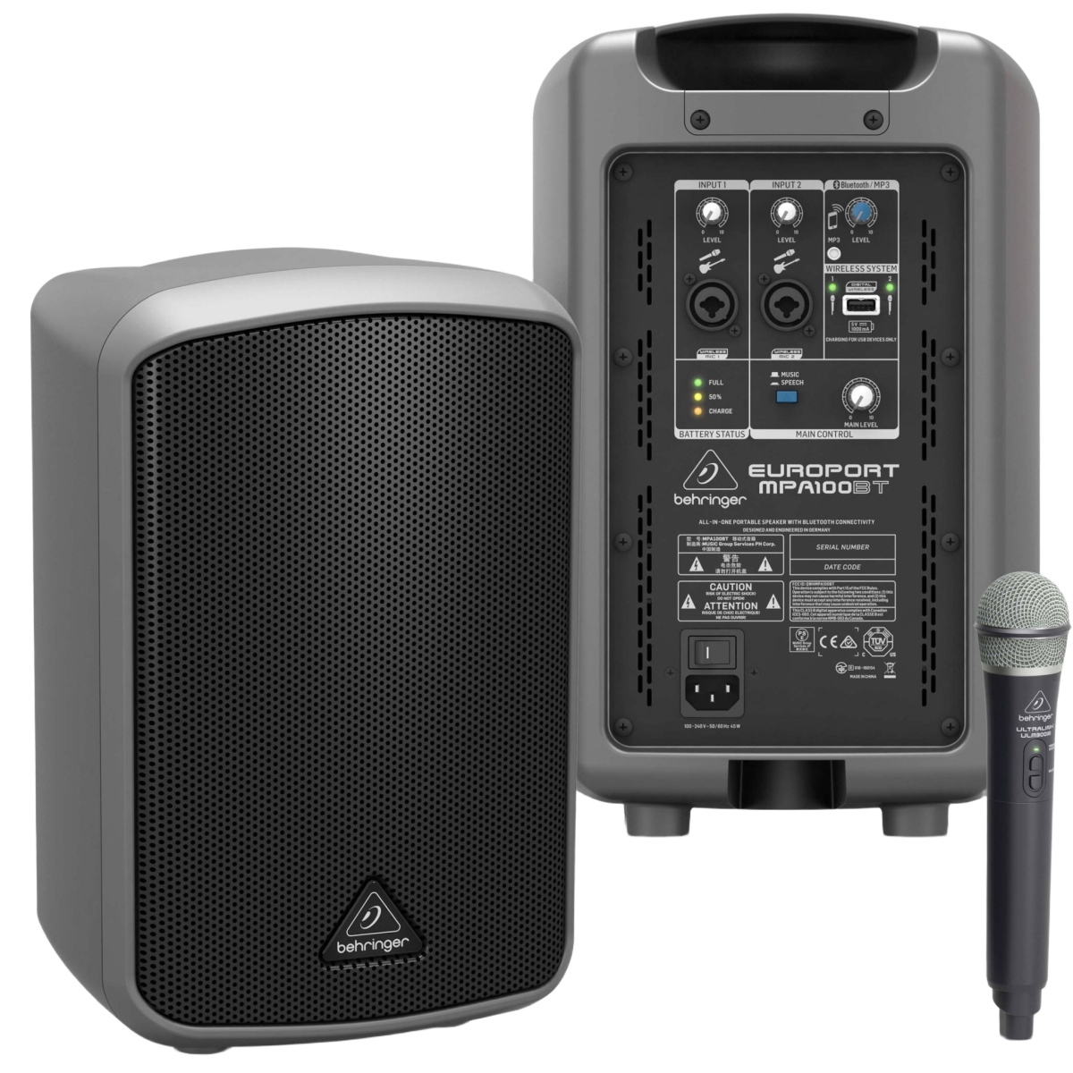 BEHRINGER EUROPORT MPA100BT COMPACT PA BLUETOOTH 100 WATT RECHARGEABLE PORTABLE SPEAKER SYSTEM
