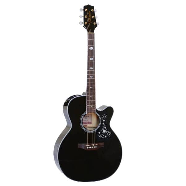 Front view of a Takamine GN75CETBK NEX acoustic-electric guitar featuring a transparent black finish, solid top, and lower cutaway.