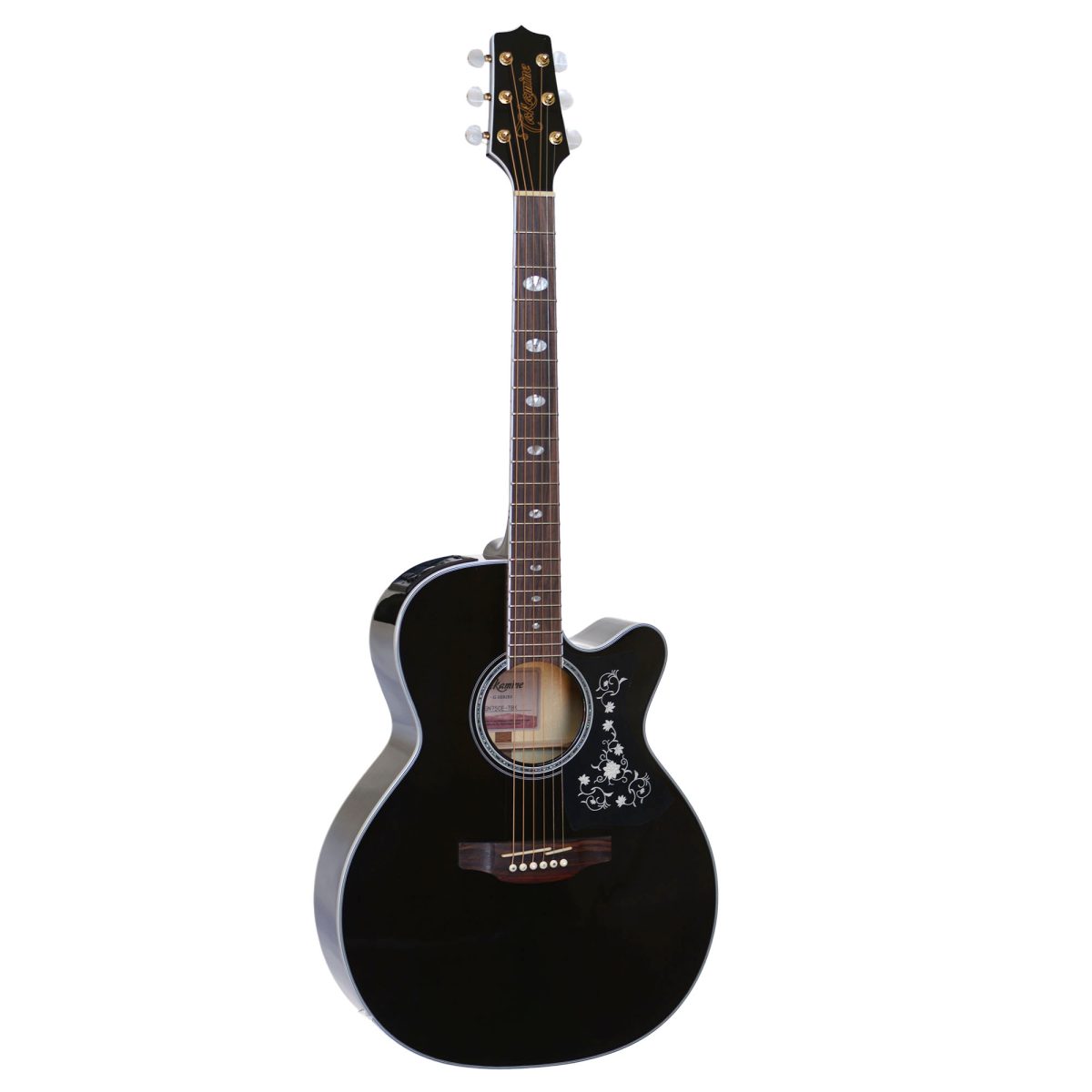 Front view of a Takamine GN75CETBK NEX acoustic-electric guitar featuring a transparent black finish, solid top, and lower cutaway.