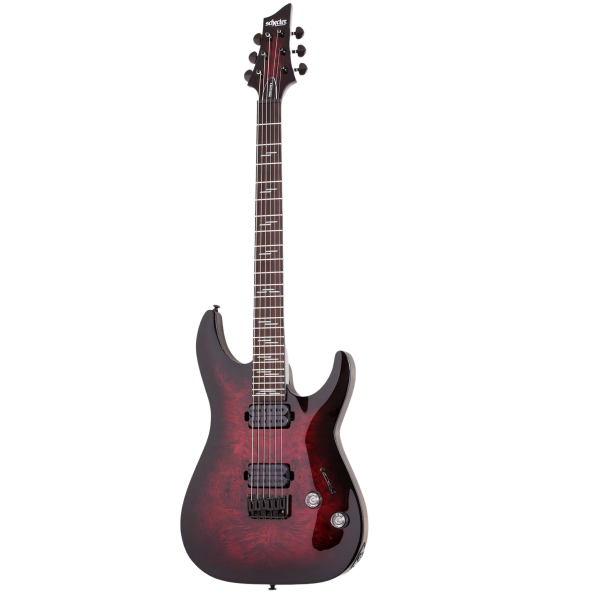 Schecter Omen Elite-6 electric solid body guitar with complex burl top.