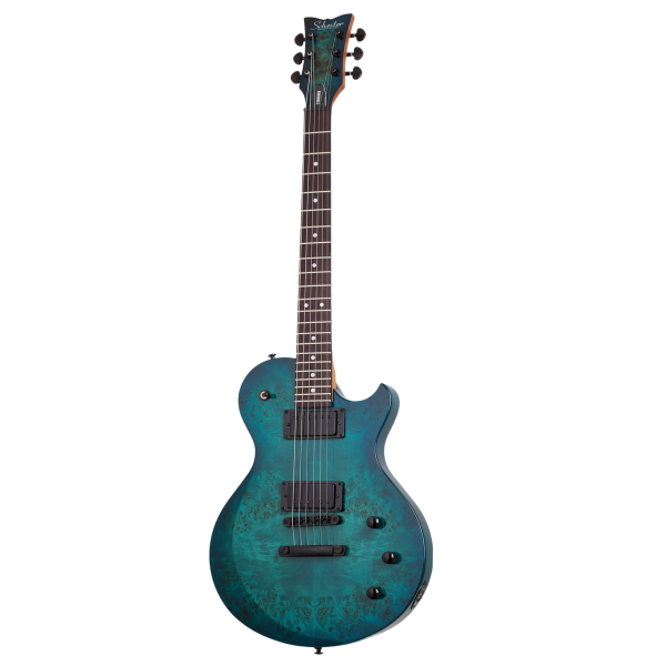 Schecter Solo-II Standard single-cutaway electric guitar in Ocean Blue Burst Burl.