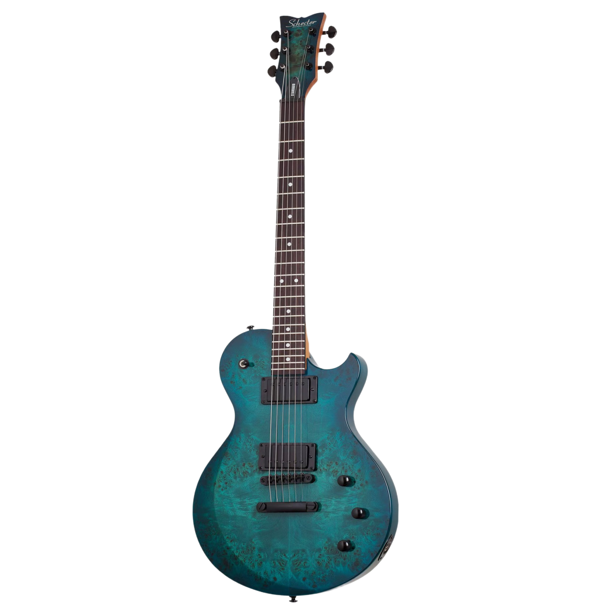 Schecter Solo-II Standard single-cutaway electric guitar in Ocean Blue Burst Burl.