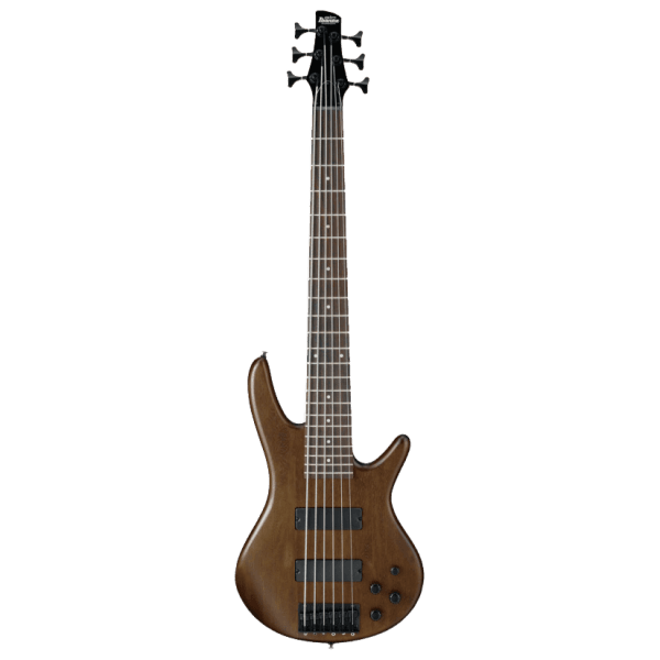 Ibanez SR206B WNF 6-string bass guitar displaying a Walnut Flat nyatoh body, dual pickups, and a slim 6-string neck profile.