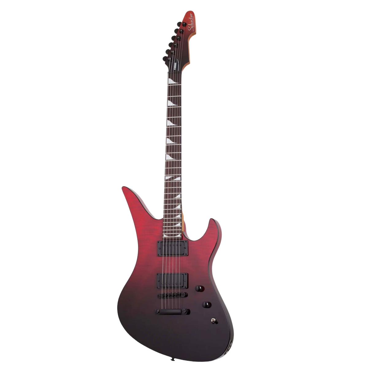 Schecter Avenger Standard electric guitar in Blood Burst finish with extreme double-cutaway design.