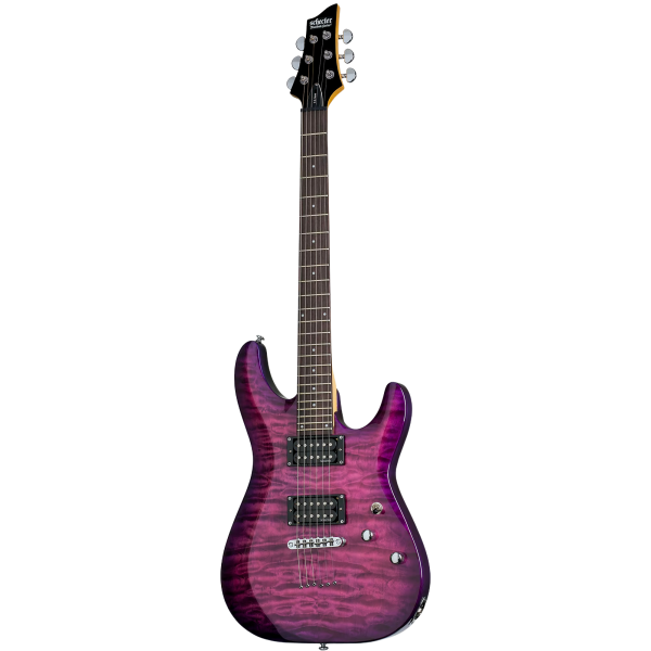 Schecter C-6 Plus solid body electric guitar in vibrant Electric Magenta finish.