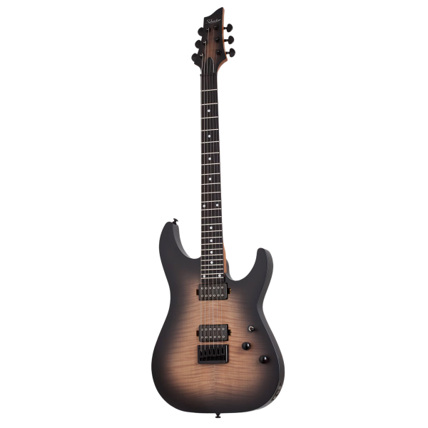 Schecter C-1 Standard Plus electric guitar featuring a flamed maple top in Ember Burst finish.