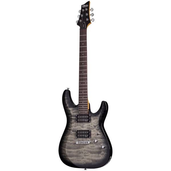 Schecter C-6 Plus solid body electric guitar in Charcoal Burst finish with quilted maple top.
