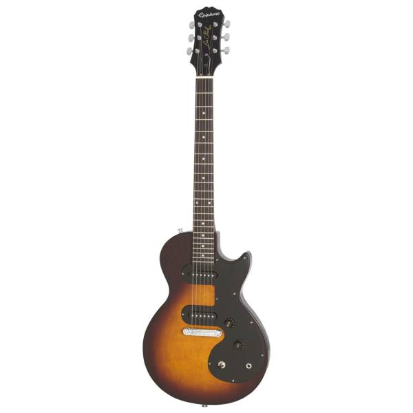 Epiphone Les Paul Melody Maker electric guitar featuring a Vintage Sunburst finish, two single-coil pickups, a black pickguard, dot fretboard inlays, and a wraparound bridge.